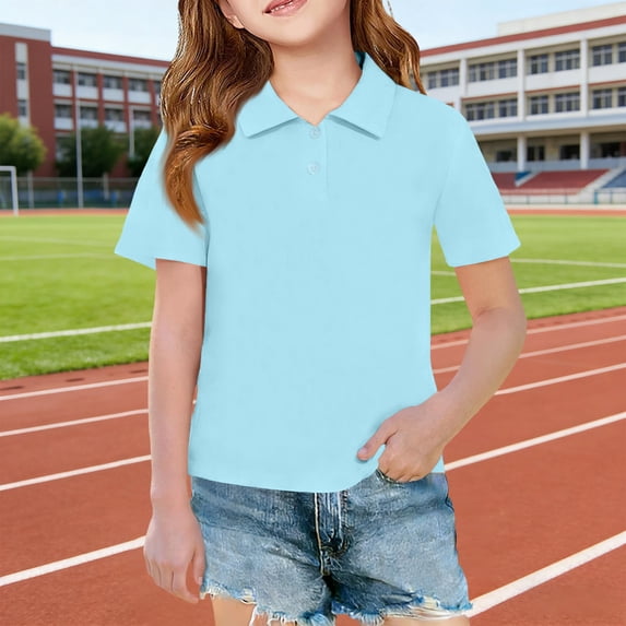Nestiefly Boys Short Sleeve Polo Shirt School Uniform Soft Collared Golf School Uniform Top (5-14Y) Light Blue 130
