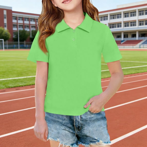 Nestiefly Boys Short Sleeve Polo Shirt School Uniform Soft Collared Golf School Uniform Top (5-14Y) Light Green 130