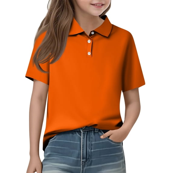 Nestiefly Boys Short Sleeve Polo Shirt School Uniform Soft Collared Golf School Uniform Top (5-14Y) Orange 160