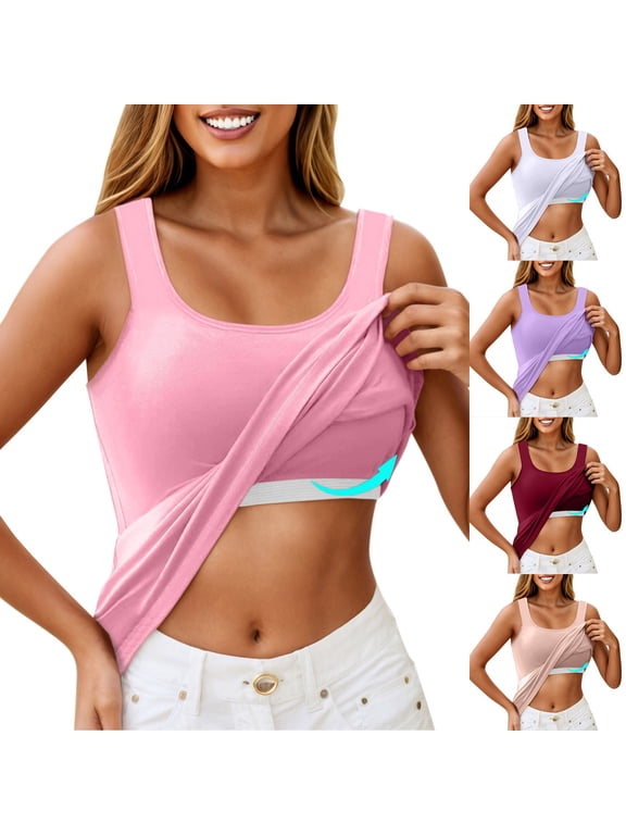 Built in Bra Tank Tops for Women Wireless Padded Plus Size Camisole Yoga Workout Top Summer Sleeveless Nightgown Sleepwear Complexion S