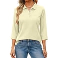 thumbnail image 1 of Nestiefly Button Down Shirts for Women Casual Lapel Short 3/4 Sleeve Solid Color Shirts Tennis Golf Business Casual Polo Shirts Beige S, 1 of 5