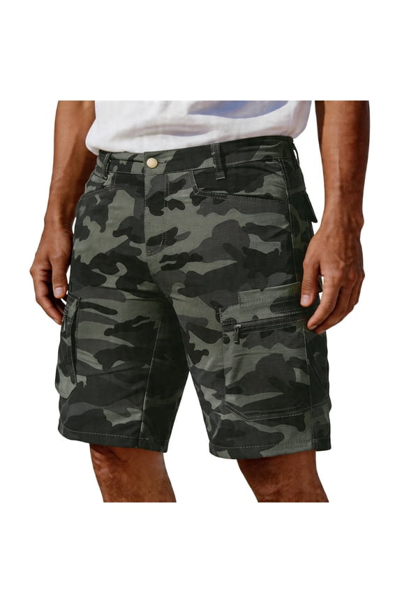 Camo Mens Cargo Shorts Waterproof Lightweight Relaxed Fit Outdoor Camouflage Hiking Fishing Shorts with Multi Pockets Army Green 2XL