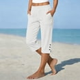 thumbnail image 1 of Nestiefly Capri Pants for Women - Split Button Elastic Waist Bermuda Knee Length Cotton Linen Capris Summer Casual Pedal Pushers with Pockets 2026 White M, 1 of 7