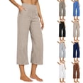 thumbnail image 1 of Nestiefly Capri Pants for Women Cotton Linen High Waist Pull On Wide Leg Cropped with Pockets Capris Summer Yoga Vacation White M, 1 of 8