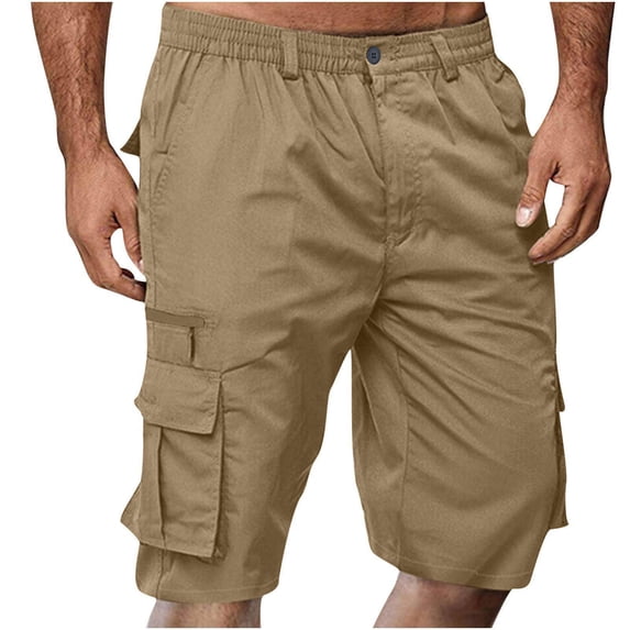 Nestiefly Cargo Shorts for Men Below Knee Length Hiking Work Relaxed Fit Lightweight Bermuda Shorts with Multi Pockets Khaki M