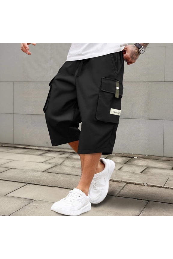 Cargo Shorts for Men Stretch Waist Below The Knee Long Shorts Relaxed Fit Hiking Capri Short Mulit Pockets Black 2XL