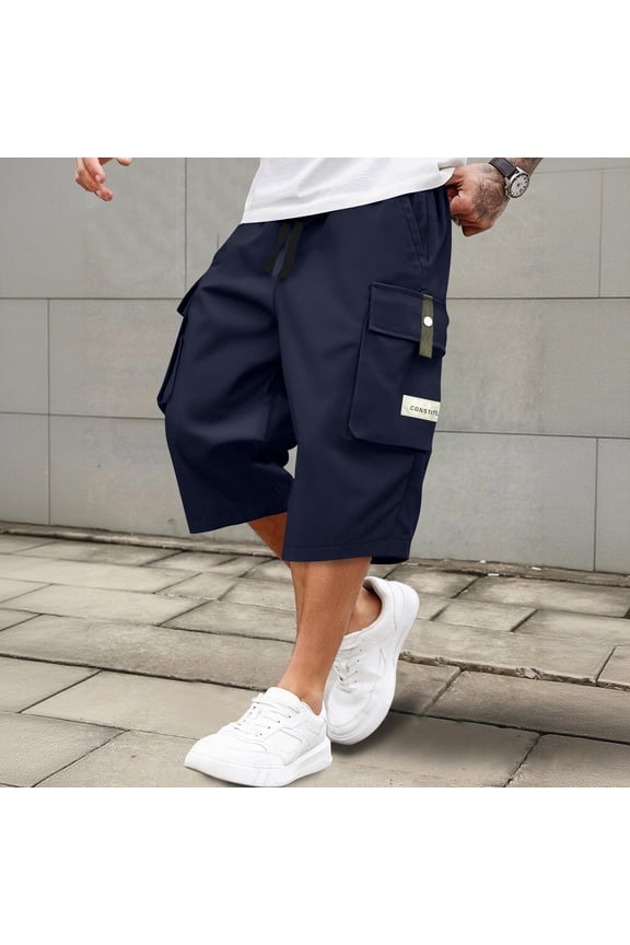 Cargo Shorts for Men Stretch Waist Below The Knee Long Shorts Relaxed Fit Hiking Capri Short Mulit Pockets Dark Blue 3XL