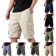 thumbnail image 1 of Nestiefly Cargo Shorts for Men Twill Knee Length Elastic Waist Athletic Shorts with Pockets Summer Casual Outdoor Hiking Short Khaki L, 1 of 6
