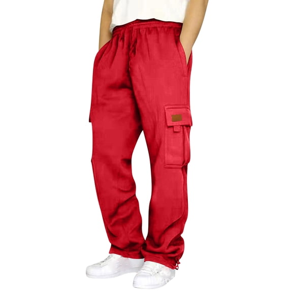 Nestiefly Cargo Sweatpants for Men Baggy Relaxed Fit Fleece Jogger Sweatpants Plus Size Wide Leg Athletic Gym Pants 2026 Red L