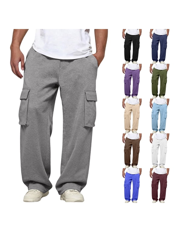 Cargo Sweatpants for Men Straight Wide Leg Baggy Pants High Rise Elastic Jogger Sweatpant Stretch Trouser with Pockets Black XL