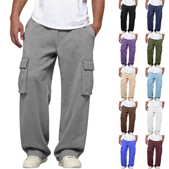 Nestiefly Cargo Sweatpants for Men Straight Wide Leg Baggy Pants High Rise Elastic Jogger Sweatpant Stretch Trouser with Pockets Purple XL