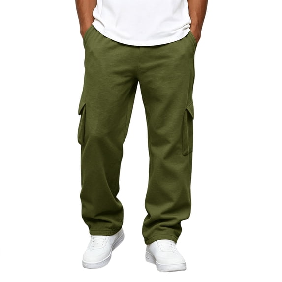 Nestiefly Cargo Sweatpants for Men Straight Wide Leg Baggy Pants High Rise Elastic Jogger Sweatpant Stretch Trouser with Pockets Z-Army Green 2XL