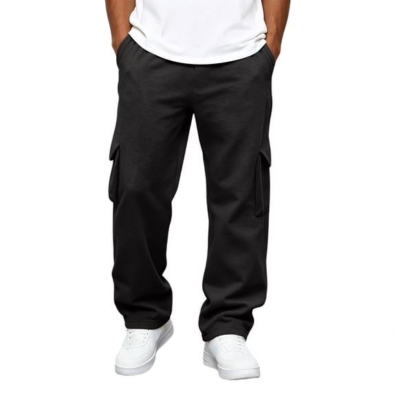 Nestiefly Cargo Sweatpants for Men Straight Wide Leg Baggy Pants High Rise Elastic Jogger Sweatpant Stretch Trouser with Pockets Z-Black XL