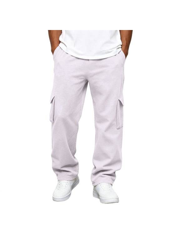 Cargo Sweatpants for Men Straight Wide Leg Baggy Pants High Rise Elastic Jogger Sweatpant Stretch Trouser with Pockets Z-White 3XL