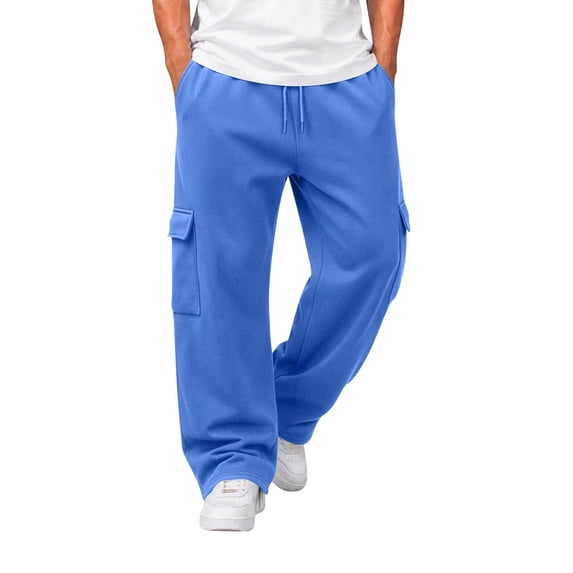 Nestiefly Cargo Sweatpants for Men with Pockets Casual Fleece Wide Leg Baggy Pants Elastic Waist Drawstring Jogger Sweat Pants 2026 Royal Blue L