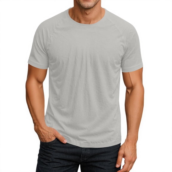 Nestiefly Comfy Casual Shirt Men Raglan Sleeve Basic Short Sleeve Slim Fit Vintage T-Shirts Crewneck Plus Size Gym Shirts Light Gray XL