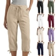 thumbnail image 1 of Nestiefly Cotton Linen Capri Pants for Women Petite Summer Pedal Capris 2026 Elastic High Waist Wide Leg Crop Trouser with Pockets Light Purple S, 1 of 7