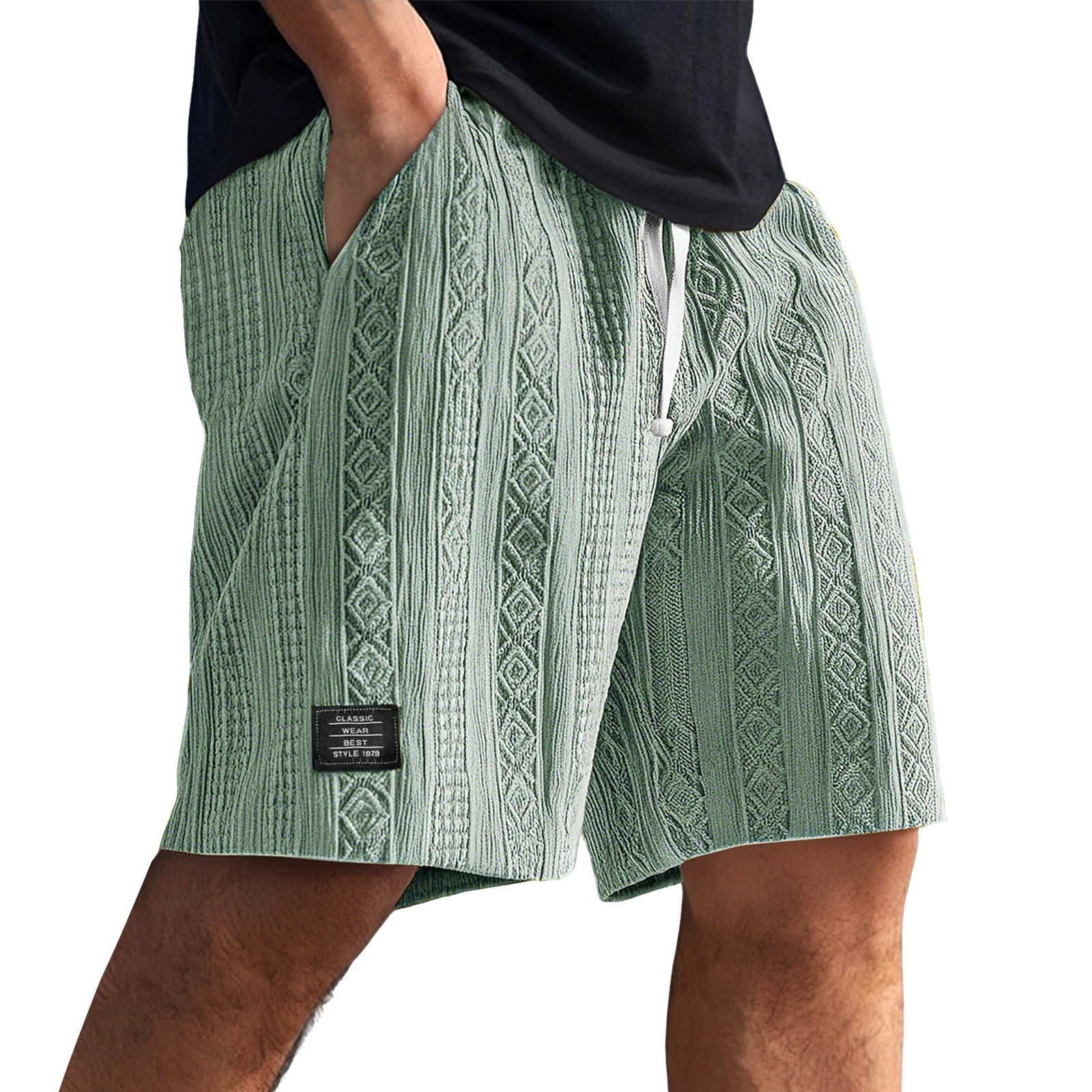 Nestiefly Crochet Men Shorts High Waisted Jacquard Textured Above