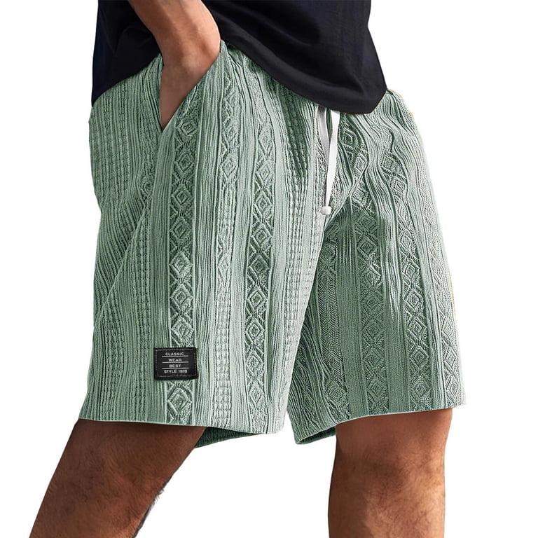 Nestiefly Crochet Men Shorts High Waisted Jacquard Textured Above