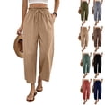 thumbnail image 1 of Nestiefly Cropped Linen Wide Leg Pants for Women Summer Casual Flowy Palazzo Pants High Waisted Beach Trousers with Pockets Navy M, 1 of 9
