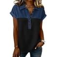 thumbnail image 1 of Nestiefly Denim Shirts for Women Button Up V Neck Lapel Collar Casual Short Sleeve Fashion Patchwork Western Blouses 2026 Dark Gray 2XL, 1 of 5