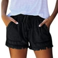thumbnail image 1 of Nestiefly Denim Shorts Women Drawstring Elastic Waist Jean Shorts with Pockets No Stretch Comfy Baggy Frayed Womens Bottoms Black 3XL, 1 of 6