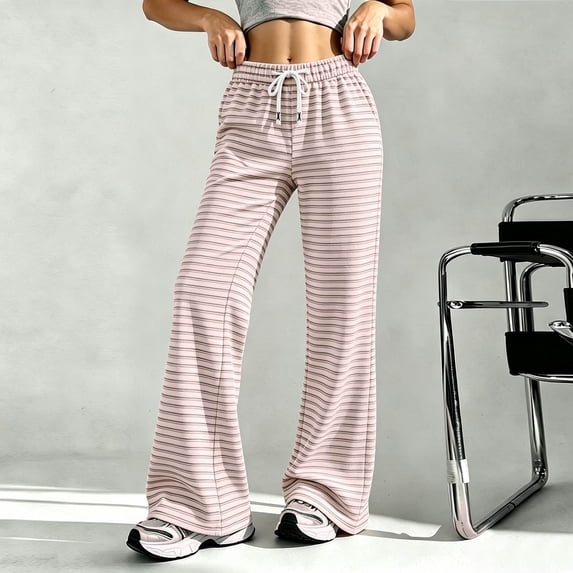 Nestiefly Flare Sweatpants for Women Baggy Striped High Waist Yoga Sweat Pants Bell Bottoms Y2K Flare Leg Lounge Pants 2026 Pink 2XL