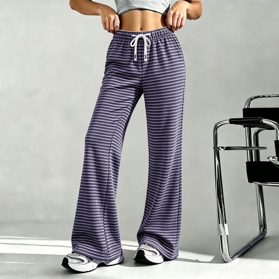 Nestiefly Flare Sweatpants for Women Baggy Striped High Waist Yoga Sweat Pants Bell Bottoms Y2K Flare Leg Lounge Pants 2026 Purple M