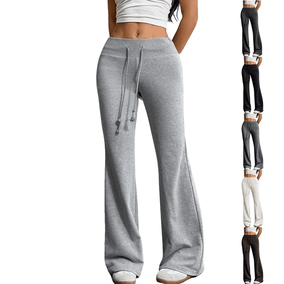 Nestiefly Flare Yoga Pants Women Soft Drawstring High Waist Lightweight Wide Leg Sweatpants 2026 Gray L