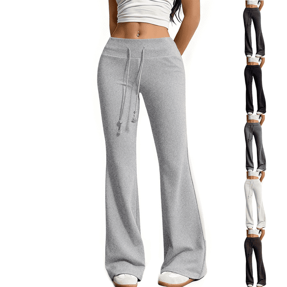 Nestiefly Flare Yoga Pants Women Soft Drawstring High Waist Lightweight Wide Leg Sweatpants 2026 Light Gray 2XL