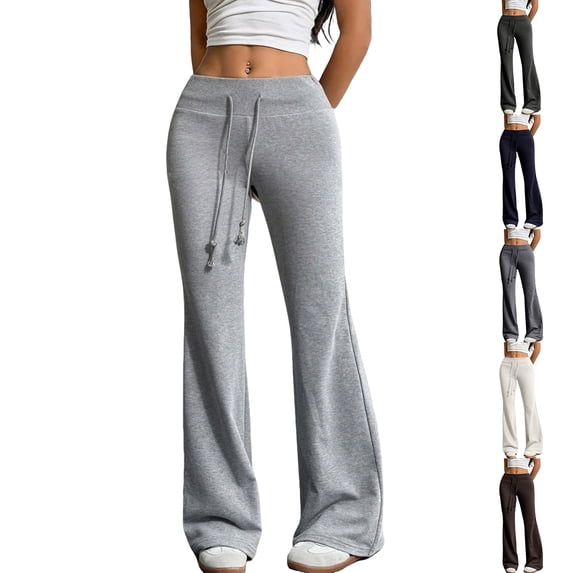 Nestiefly Flare Yoga Pants Women Soft Drawstring High Waist Lightweight Wide Leg Sweatpants Light Gray XL