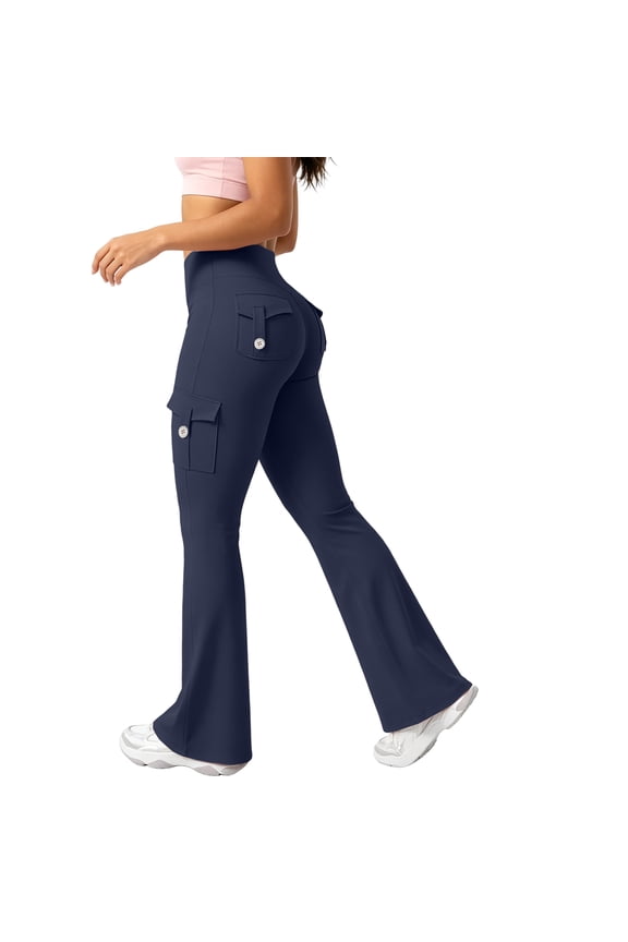 Flared Leggings for Women Stretchy No Front Seam Flare Yoga Pants Summer High Waisted Workout Bootcut Bell Bottoms Navy S