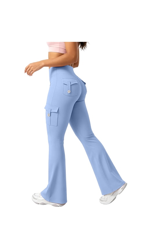 Flared Leggings for Women Stretchy No Front Seam Flare Yoga Pants Summer High Waisted Workout Bootcut Bell Bottoms Sky Blue S