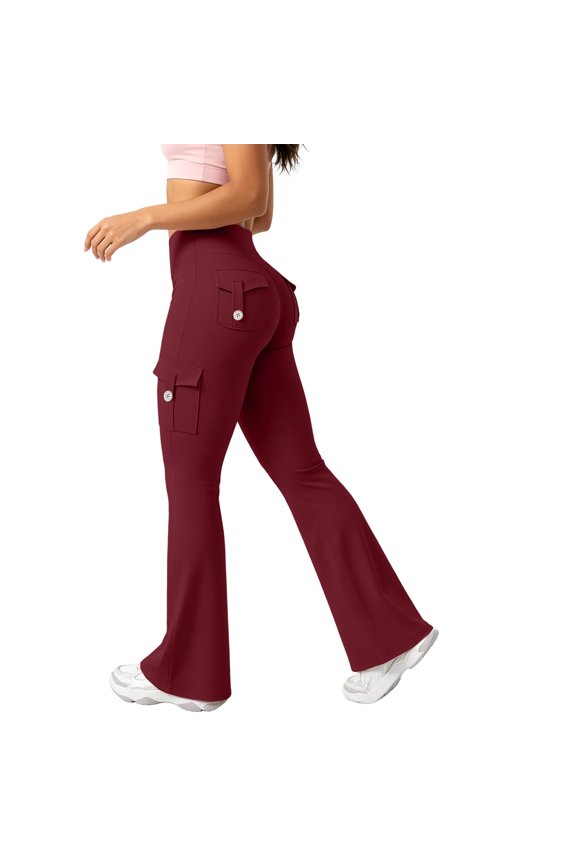 Flared Leggings for Women Stretchy No Front Seam Flare Yoga Pants Summer High Waisted Workout Bootcut Bell Bottoms Wine S