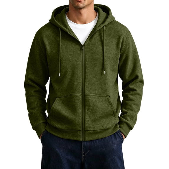 Nestiefly Full Zip Hoodies for Men Oversized Hooded Fleece Sweatshirt Thermal Open Front Cardigan, Zipper Jackets, Basic Fit, Warm Army Green 3XL