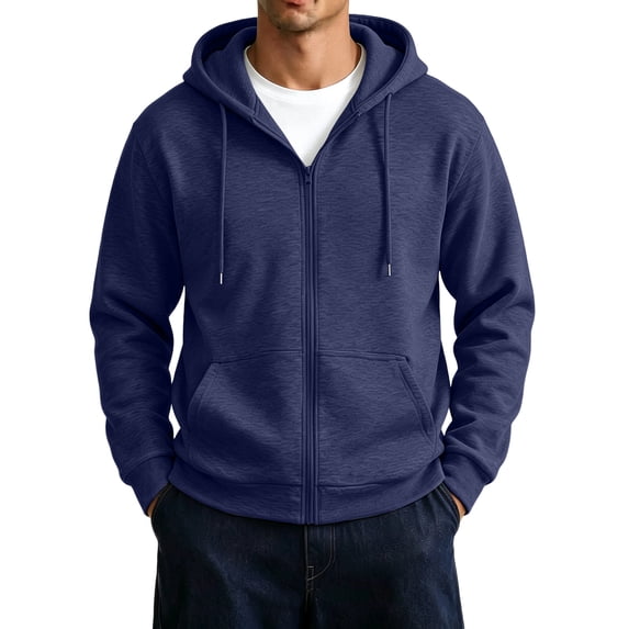 Nestiefly Full Zip Hoodies for Men Oversized Hooded Fleece Sweatshirt Thermal Open Front Cardigan, Zipper Jackets, Basic Fit, Warm Navy 2XL
