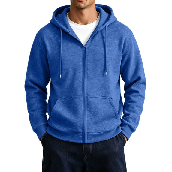 Nestiefly Full Zip Hoodies for Men Oversized Hooded Fleece Sweatshirt Thermal Open Front Cardigan, Zipper Jackets, Basic Fit, Warm Royal Blue L