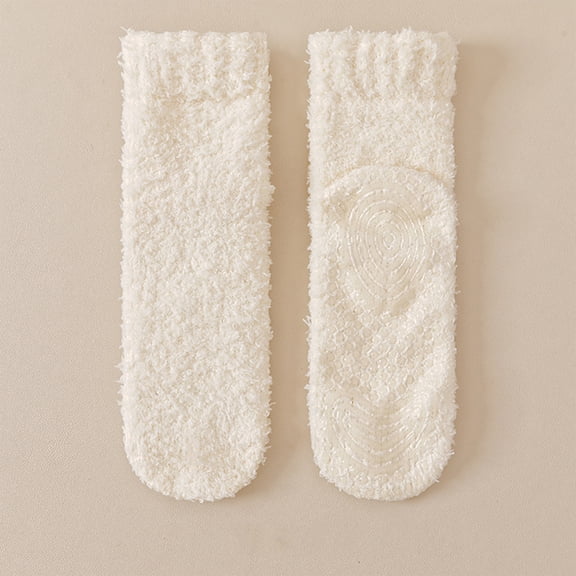 Nestiefly Fuzzy Socks for Women Gifts, Non Slip Warm Cozy Fluffy Cloud Slipper, Winter Sleep Sock Beige