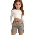 thumbnail image 1 of Nestiefly Girls Cargo Shorts Wide Leg Beach Bermuda Short Pants for Kids Baggy Elastic Waist Pants with Pockets 2026 Gray 120, 1 of 7
