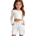 thumbnail image 1 of Nestiefly Girls Cargo Shorts Wide Leg Beach Bermuda Short Pants for Kids Baggy Elastic Waist Pants with Pockets 2026 White 140, 1 of 7