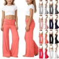 thumbnail image 1 of Nestiefly Girls Fold Over Yoga Pants Y2K Wide Leg Flared Leggings Foldover Low Waist Stretch Bell Bottoms for Kids Cute Flowy Bootcut Pants Light Gray 160, 1 of 9