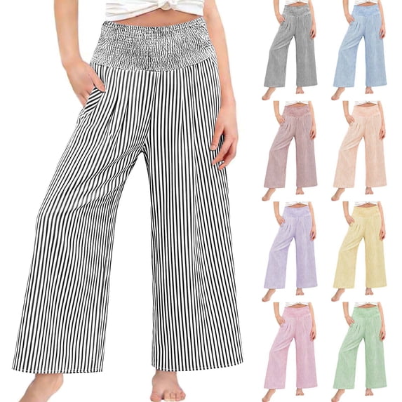 Nestiefly Girls' Gingham striped Pants Wide Leg High Waist Elastic Waist Casual Loose Trendy Beach Vacation Plaid Trousers with Pockets Black 160