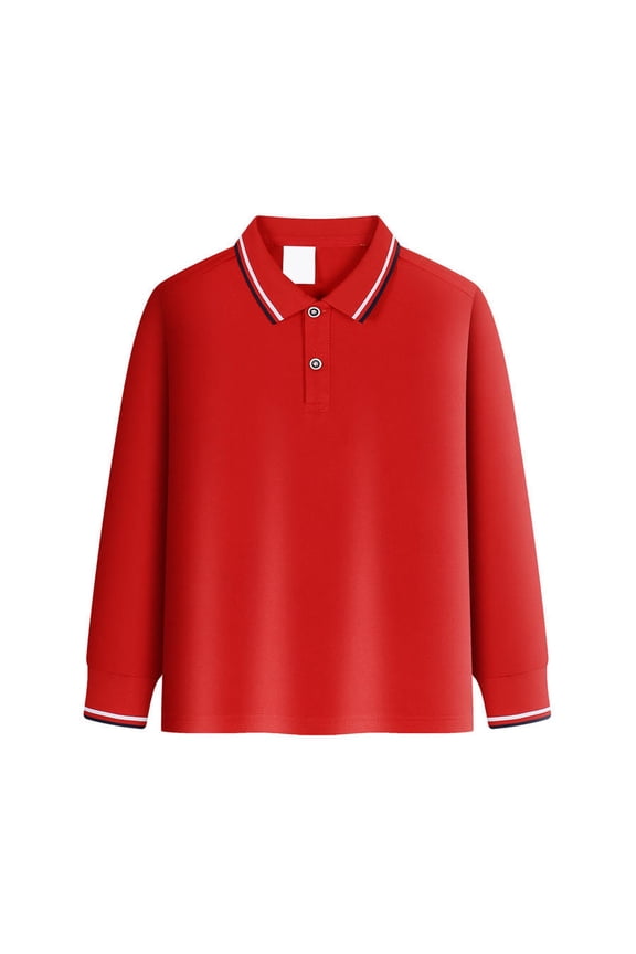 Girls Long Sleeve Polo Shirts Kids School Uniform Pique Preppy Button Polo Shirt 5-14 Years Red 120