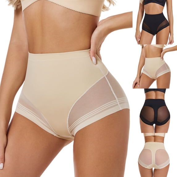 Nestiefly High Waisted Boyshorts Underwear for Women Tummy Control Mesh No Show Shapewear Panties for Ladies Black L