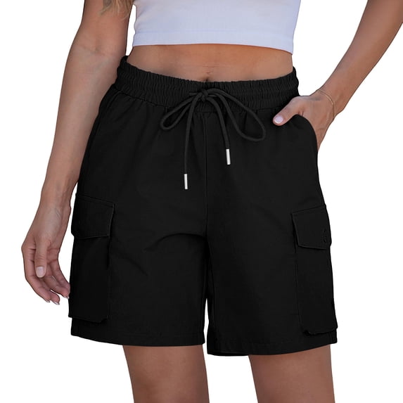 Nestiefly Hiking Shorts for Women Cargo Lightweight Pull On Elastic Waist Summer Shorts Athletic Quick Dry Golf with Pockets Black M