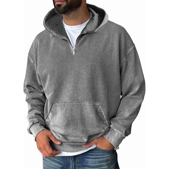 Nestiefly Hooded Sweatshirt Men Zipper with Pockets Acid Washed Vintage Hoodies Casual Sweatshirts Lightweight 2025 Fashion