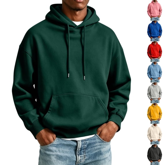 Nestiefly Hoodie for Men Fleece Long Sleeve Oversize Hooded Sweatshirts Casual Fall Track Pullover with Pocket Dark Green XL