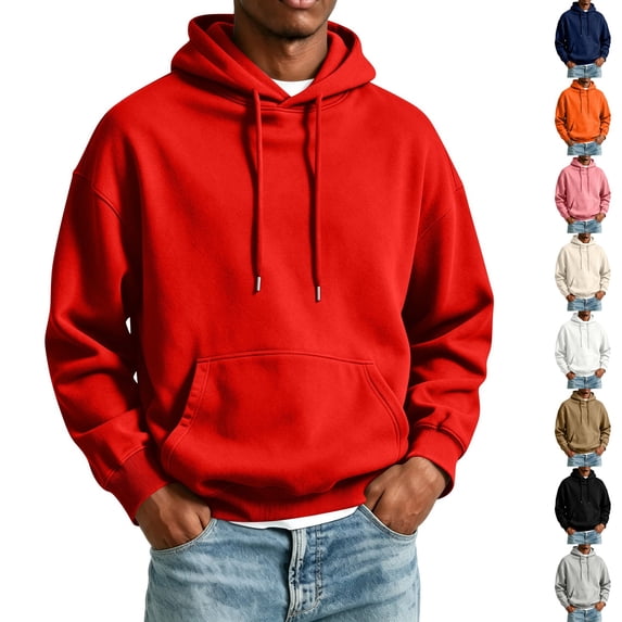 Nestiefly Hoodie for Men Fleece Long Sleeve Oversize Hooded Sweatshirts Casual Fall Track Pullover with Pocket Red 3XL