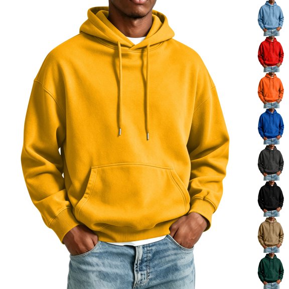 Nestiefly Hoodie for Men Fleece Long Sleeve Oversize Hooded Sweatshirts Casual Fall Track Pullover with Pocket Yellow L