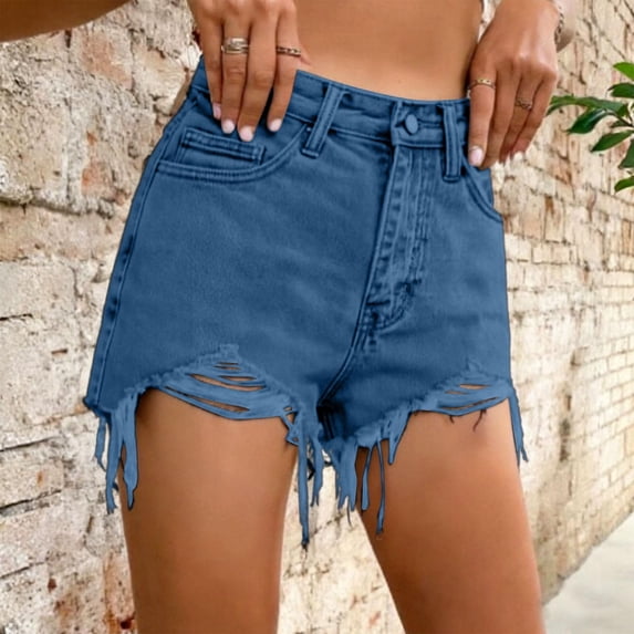 Nestiefly Jean Shorts Womens Stretchy High Waisted Y2k Ripped Distressed Frayed Hem Jorts Pockets Casual Summer Denim Shorts Blue 2XL